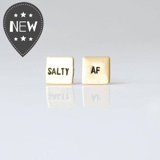 "Salty AF" Hand Stamped Earrings