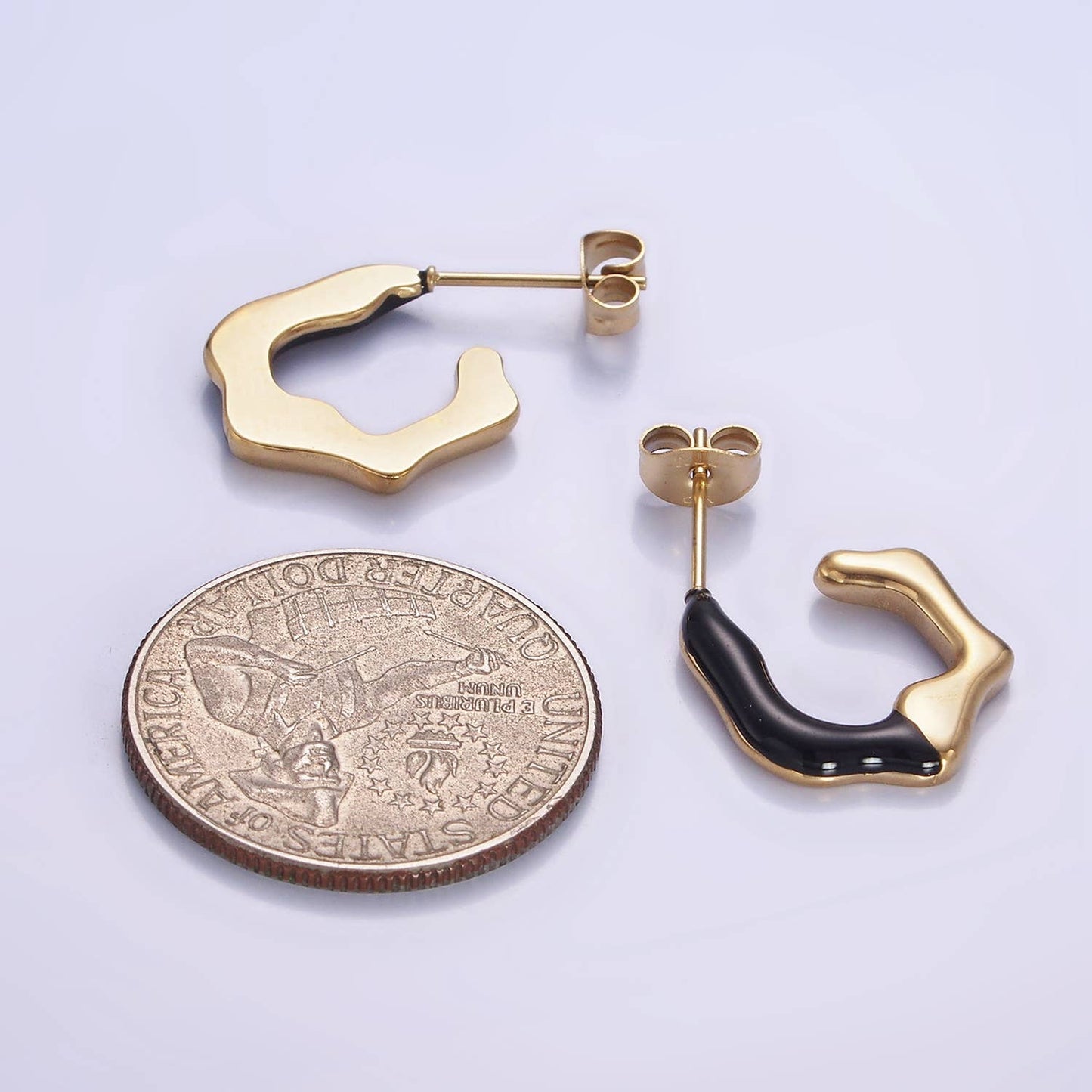 White/Black Enamel Abstract C-Shaped Earrings