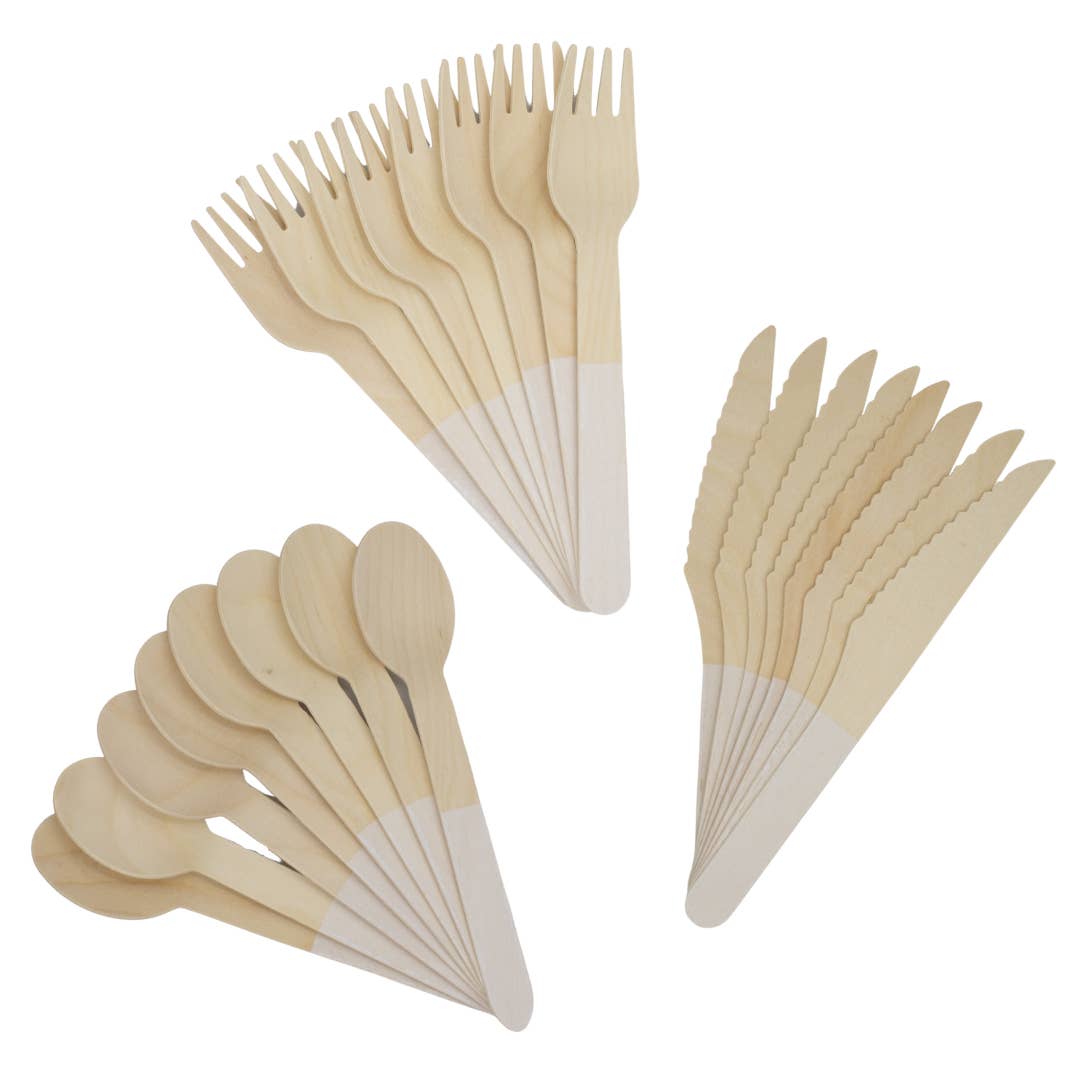 White Wooden Utensils (Set of 24)
