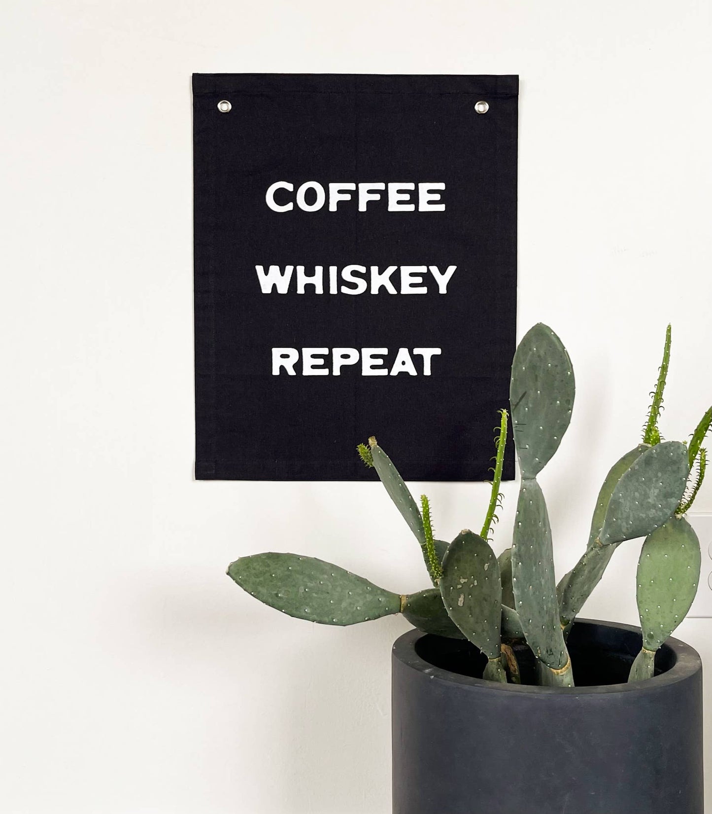 Coffee Whiskey Repeat Canvas Banner