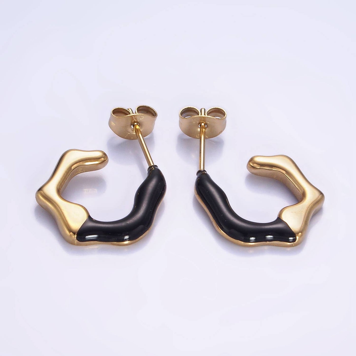 White/Black Enamel Abstract C-Shaped Earrings