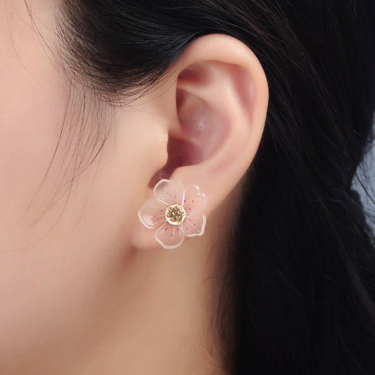 24K Gold Filled Clear Acrylic Flower Stud Earrings