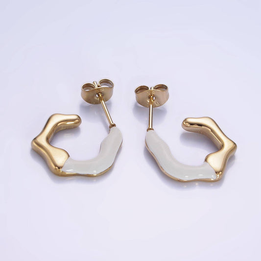 White/Black Enamel Abstract C-Shaped Earrings