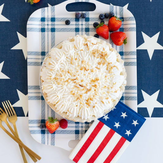 Navy Plaid Reusable Bamboo Serving Tray