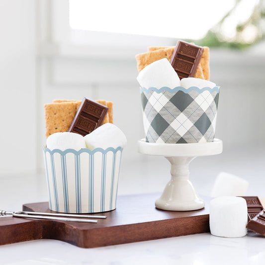 Blue & Black Gingham & Stripes Food Cups