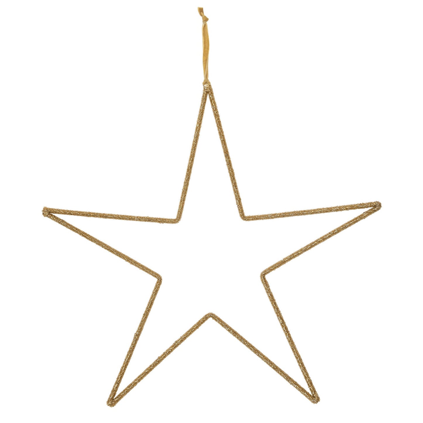 Hanging Metal & Glass Bead Star w/ Cotton Velvet Ribbon, Gold Finish - Favorite Little Things Co