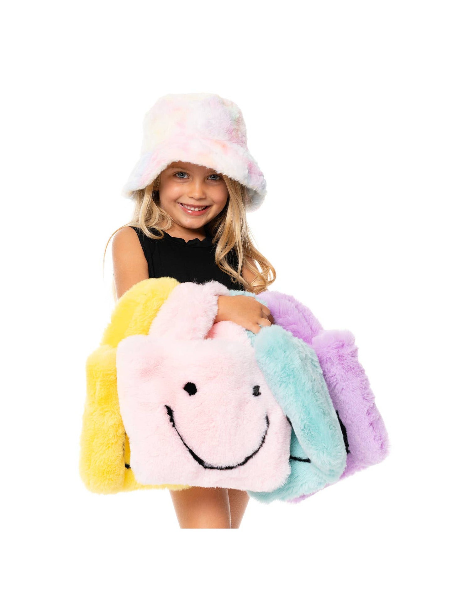 Faux Fur Fuzzy Smiley Face Purses for Kids