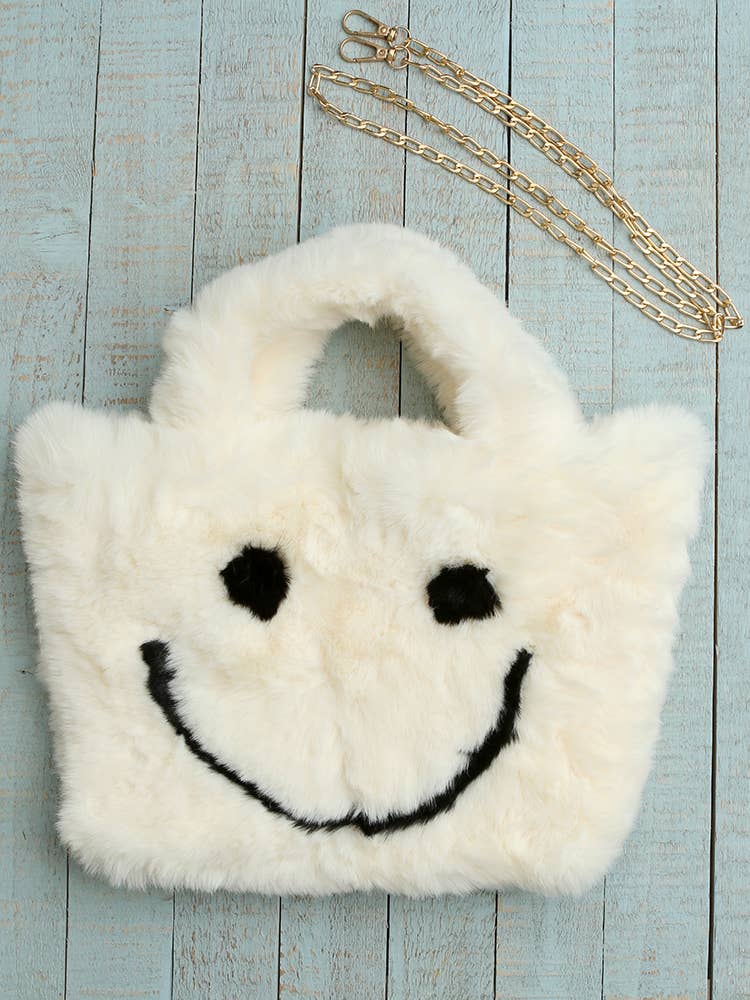 Faux Fur Fuzzy Smiley Face Purses for Kids