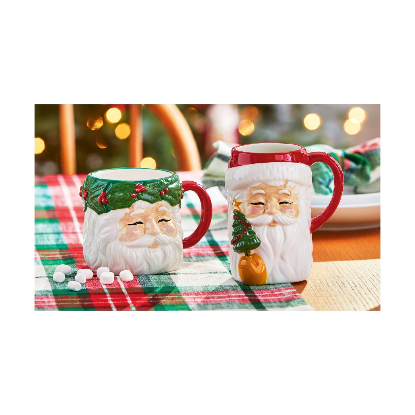 Vintage Christmas Santa With Wreath Mug