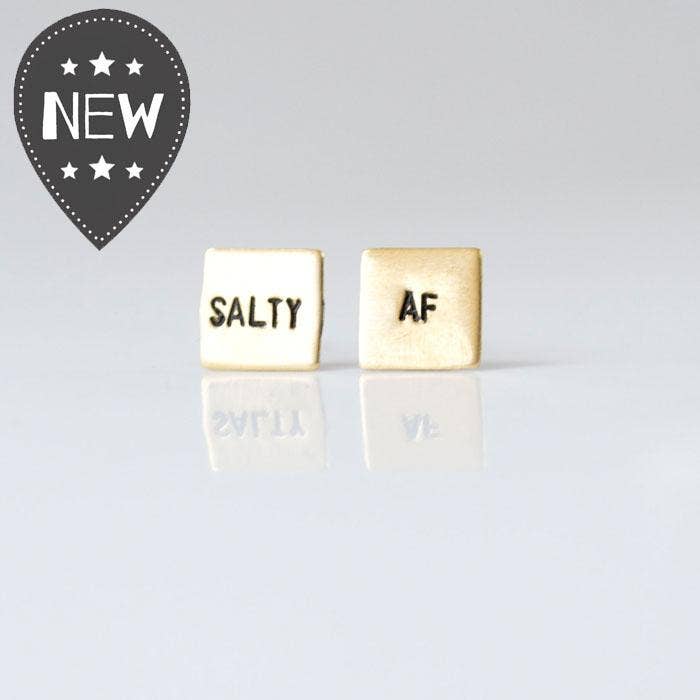 "Salty AF" Hand Stamped Earrings