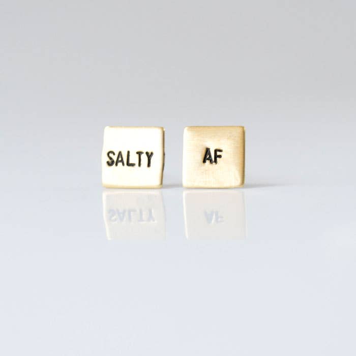"Salty AF" Hand Stamped Earrings