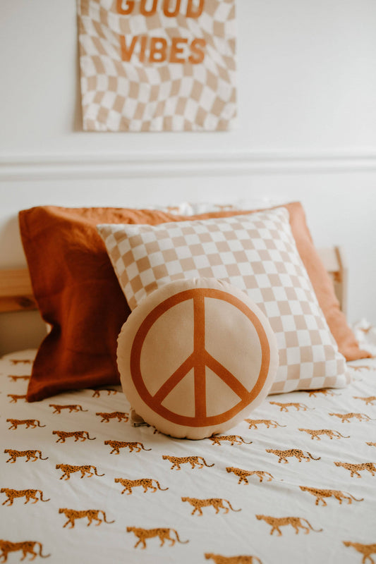 Peace Sign Canvas Pillow - Peach