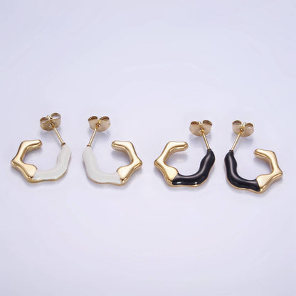 White/Black Enamel Abstract C-Shaped Earrings