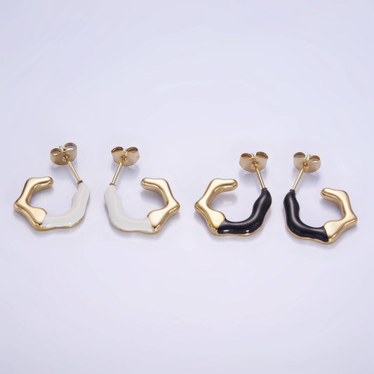 White/Black Enamel Abstract C-Shaped Earrings