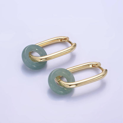 14K Gold Filled Jade Donut Oblong Hoop Earrings
