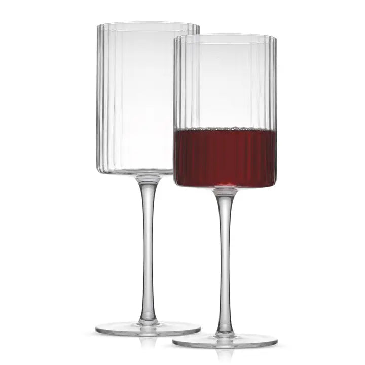 JoyJolt Ribbed Red Wine Glasses Set of 2