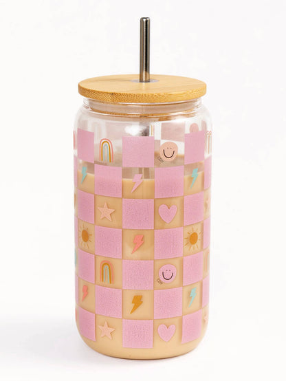 Checkerboard Icons Glass Can - Favorite Little Things Co