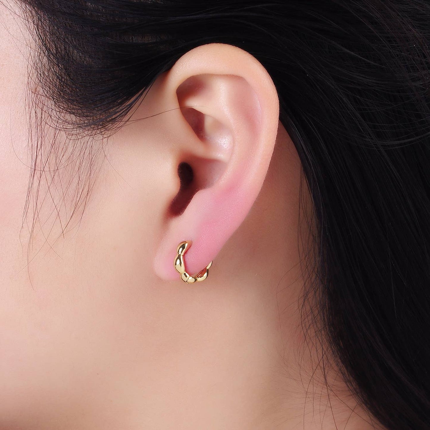 14K Gold Filled Bubble Huggie Earrings