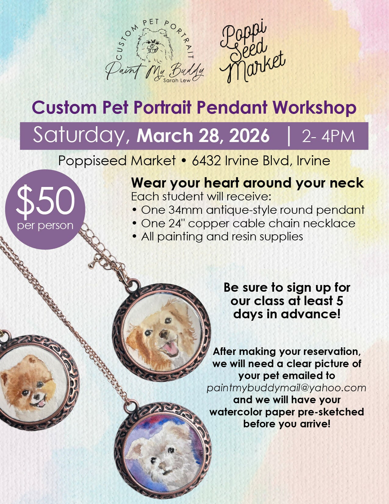 Custom Pet Portrait Pendant Workshop