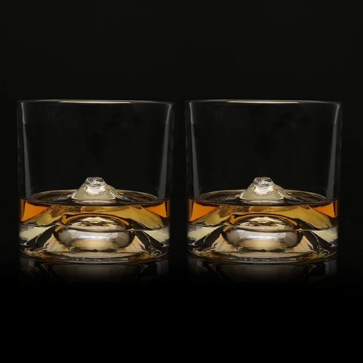 Liiton Mt Fuji Crystal Whiskey Glasses Set of 2