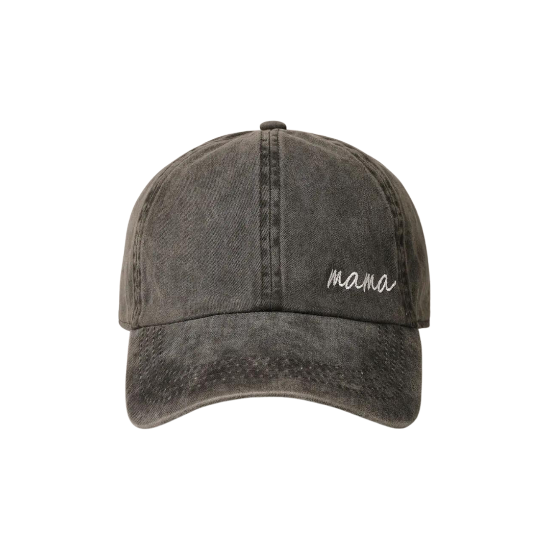 Mama Lettering Embroidery Baseball Cap Hat Dark Grey