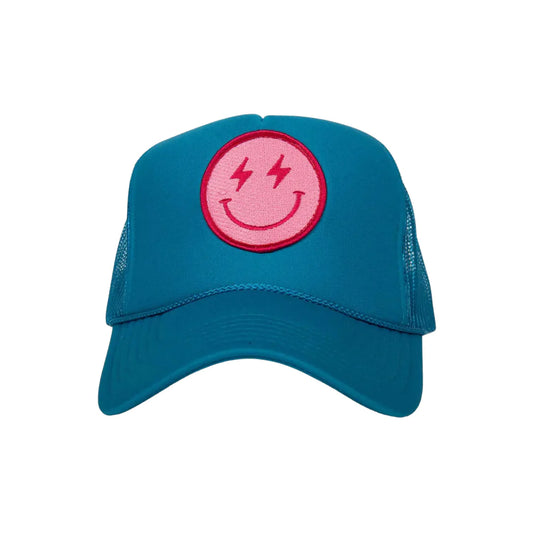 Blue Lightning Happy Face Foam Trucker Hat