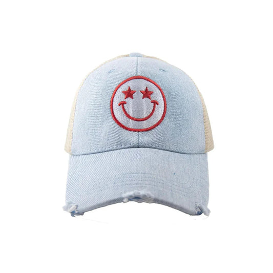 Lightning Denim Happy Face Trucker Hat