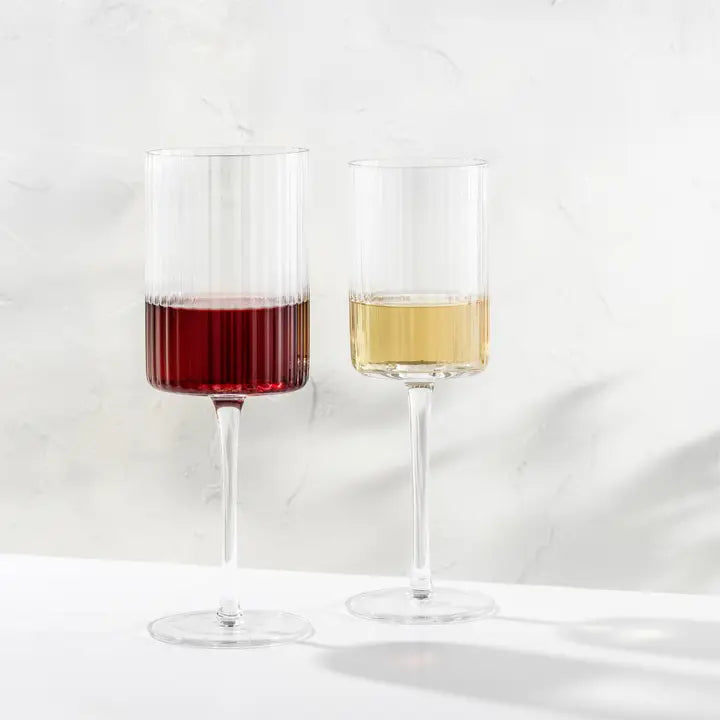 JoyJolt Ribbed White  Wine Glasses Set of 2