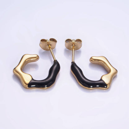 White/Black Enamel Abstract C-Shaped Earrings