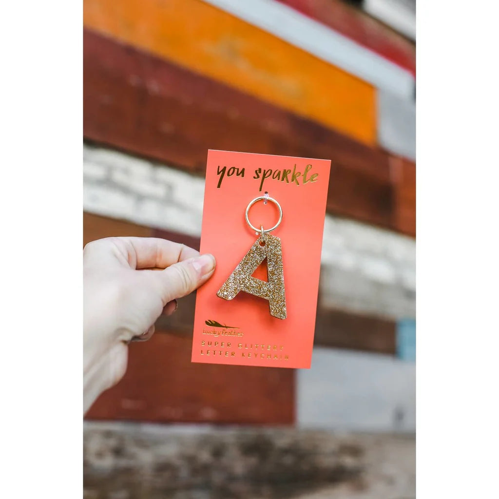 Gold Glitter Keychains - Multiple Letters