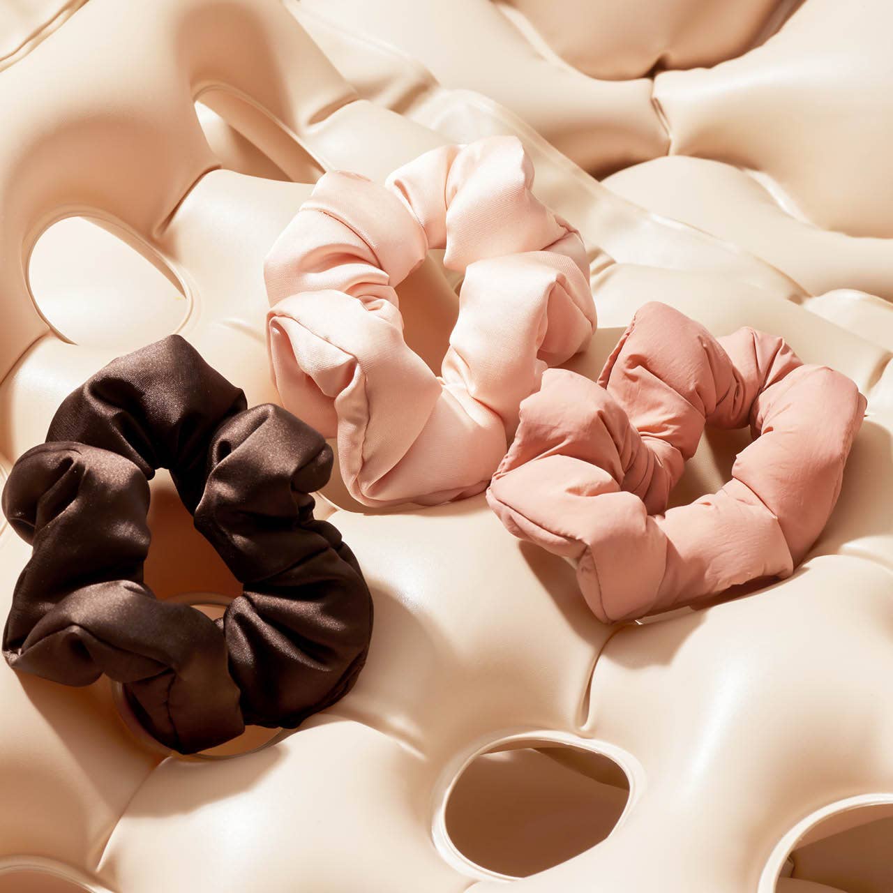 Recycled Fabric Cloud Scrunchies 3pc Set - Rosewood