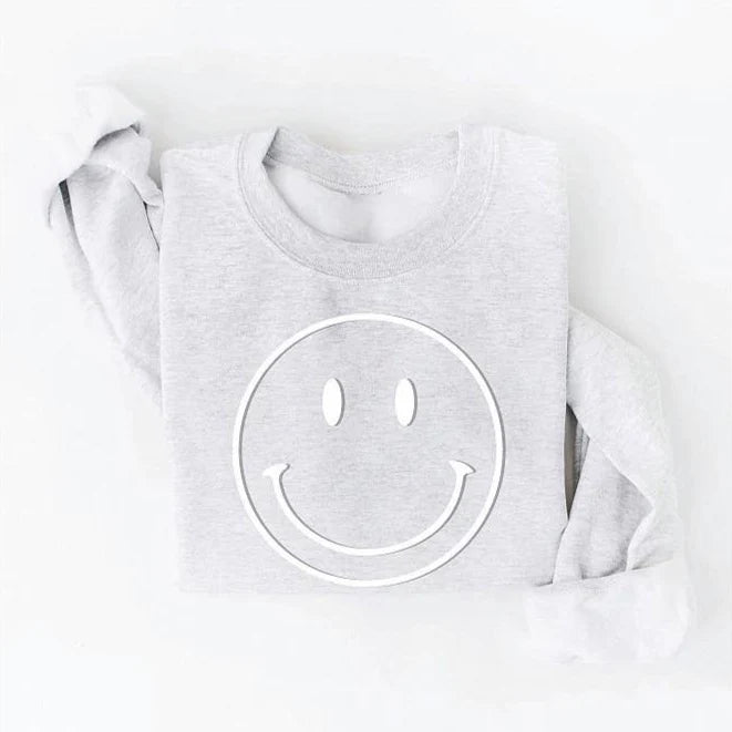 Smiley Face Tonal Puff Print Women’s Graphic Sweatshirt