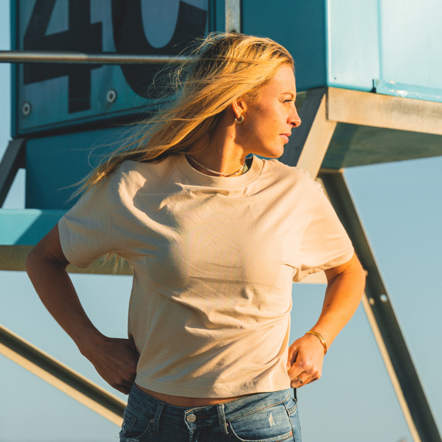 Women's T-Shirt | Boxy Crew Tee | Organic Cotton | Beige