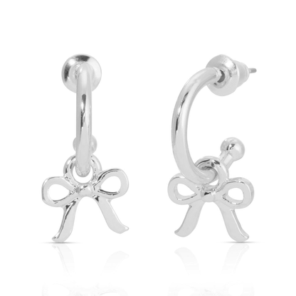 Silver Bow Charm Hoops