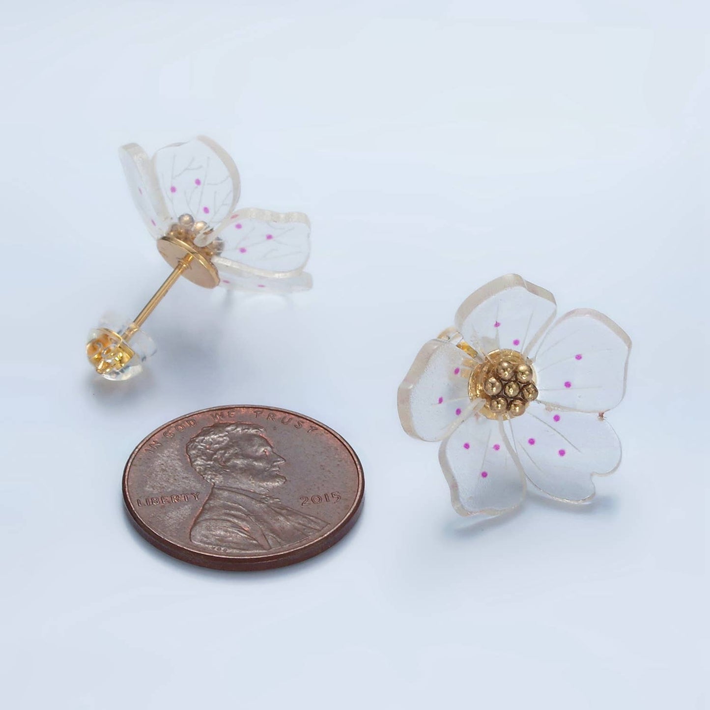 24K Gold Filled Clear Acrylic Flower Stud Earrings