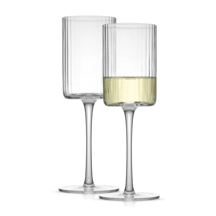 JoyJolt Ribbed White  Wine Glasses Set of 2