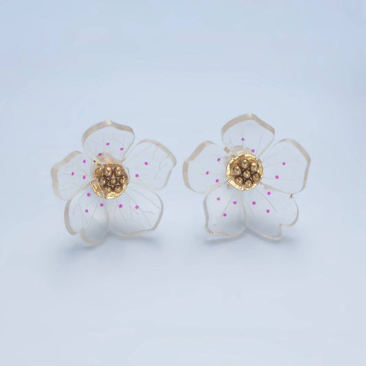 24K Gold Filled Clear Acrylic Flower Stud Earrings