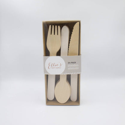 White Wooden Utensils (Set of 24)