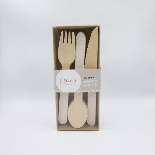 White Wooden Utensils (Set of 24)