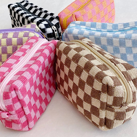 Check Yourself Checkered Cosmetic Bag