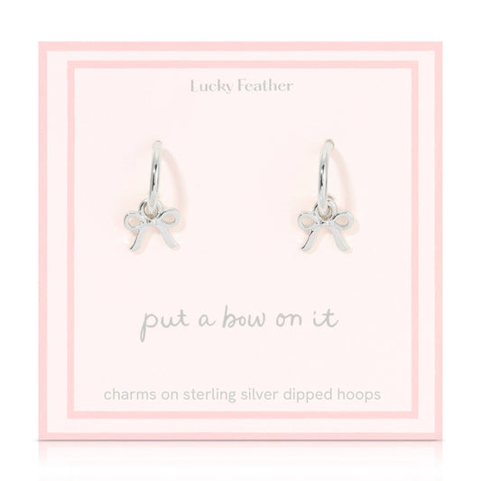 Silver Bow Charm Hoops
