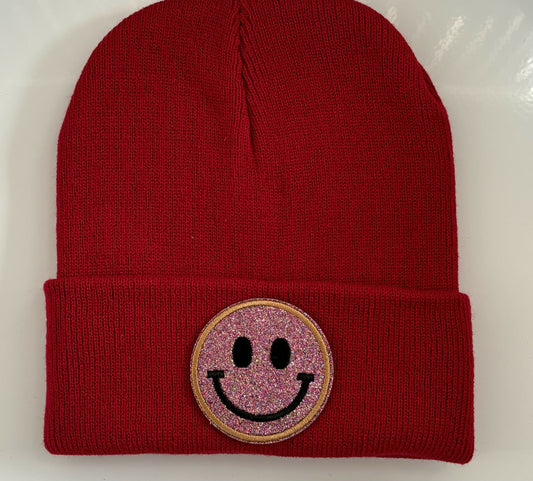 Red Wine Beanie/ Sparkly Multi/ Smiley Face