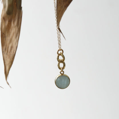 Linked Gemstone Necklace, cuban chain accented necklace - Chocolate and Steel