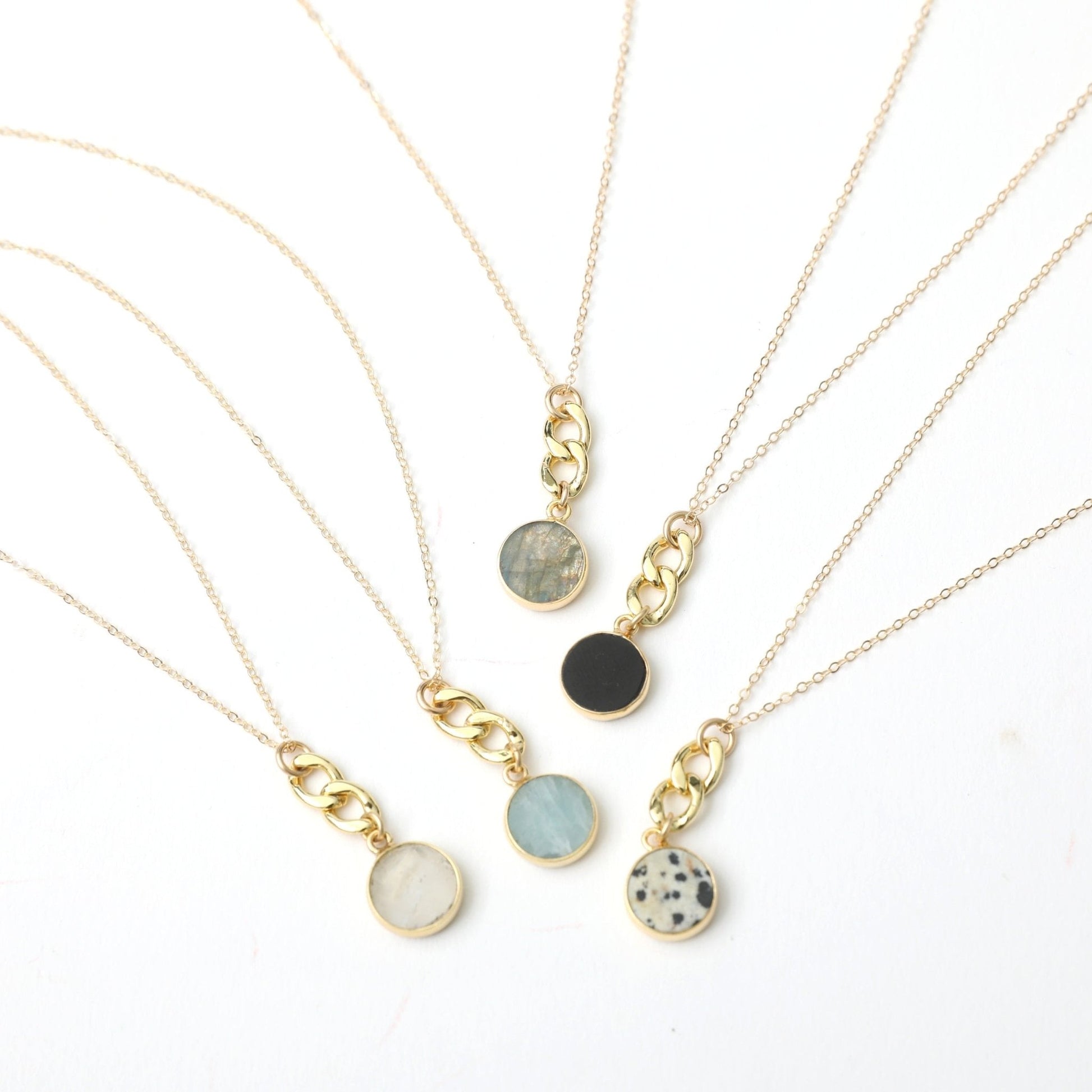 Linked Gemstone Necklace, cuban chain accented necklace - Chocolate and Steel