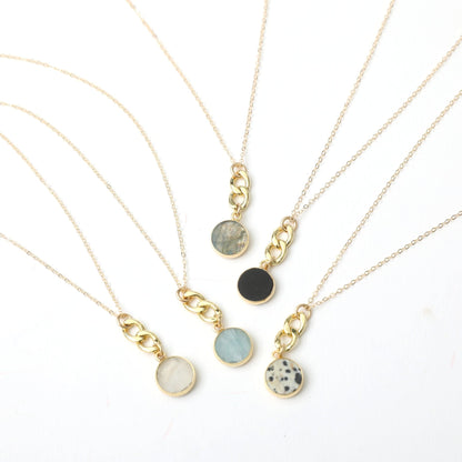 Linked Gemstone Necklace, cuban chain accented necklace - Chocolate and Steel