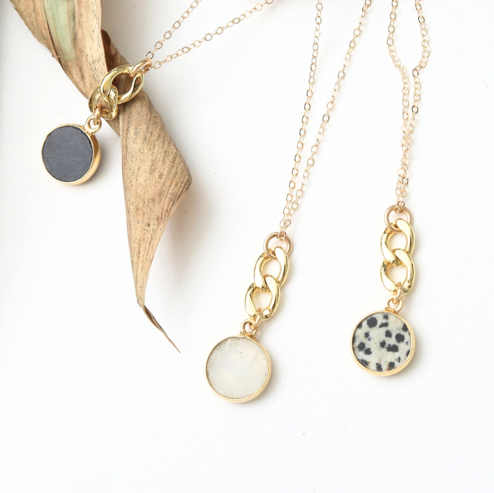 Linked Gemstone Necklace, cuban chain accented necklace - Chocolate and Steel