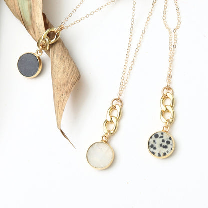 Linked Gemstone Necklace, cuban chain accented necklace - Chocolate and Steel