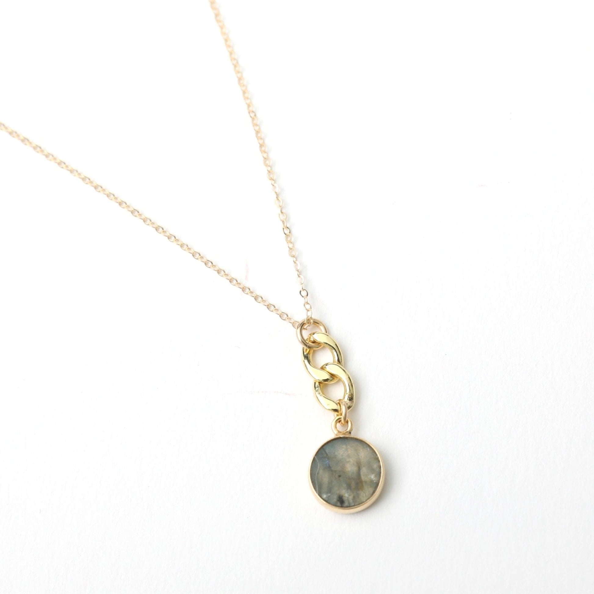 Linked Gemstone Necklace, cuban chain accented necklace - Chocolate and Steel