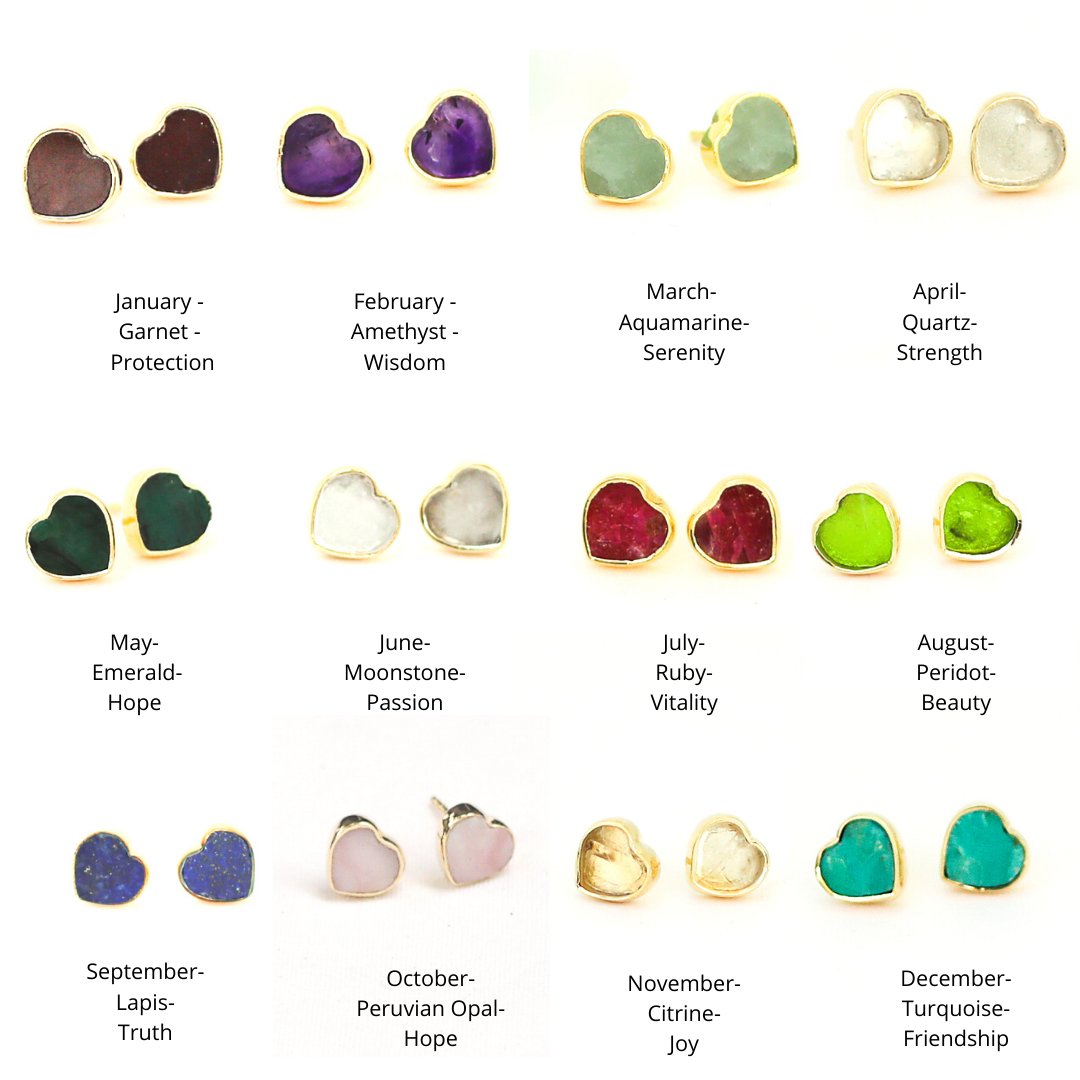 Mia Gemstone Heart Stud Earrings