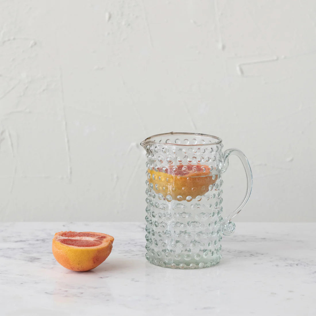 Hand-Blown Glass Hobnail Pitcher